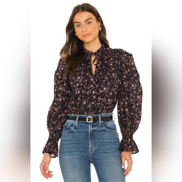 Free People Floral Meant To Be Blouse In Black Combo Size S Boho Chic Classic - Picture 3 of 16